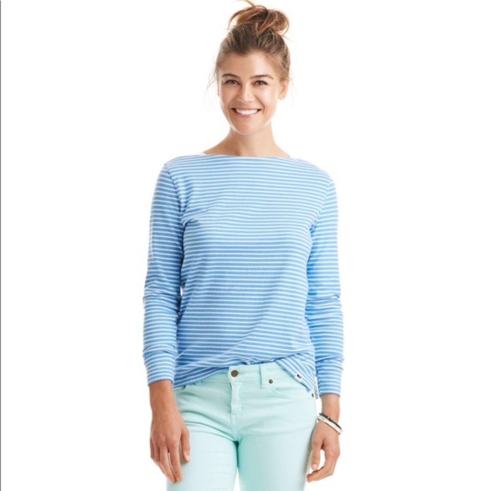 Vineyard Vines Light Blue & White Striped Long Sleeve Tee